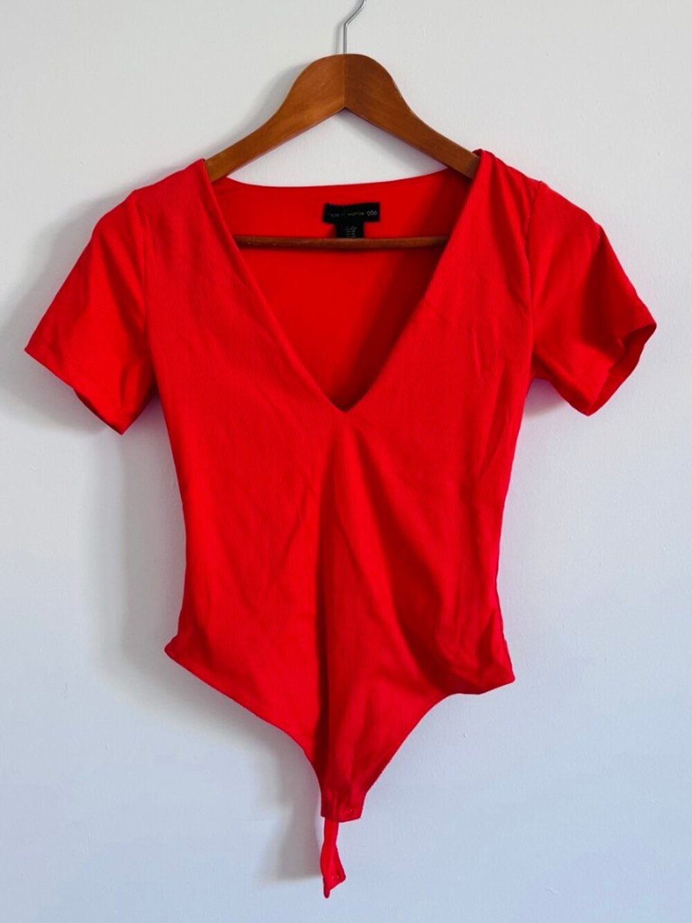 Orange Deep V Ribbed Bodysuit • 90s Minimalist Going Out Top